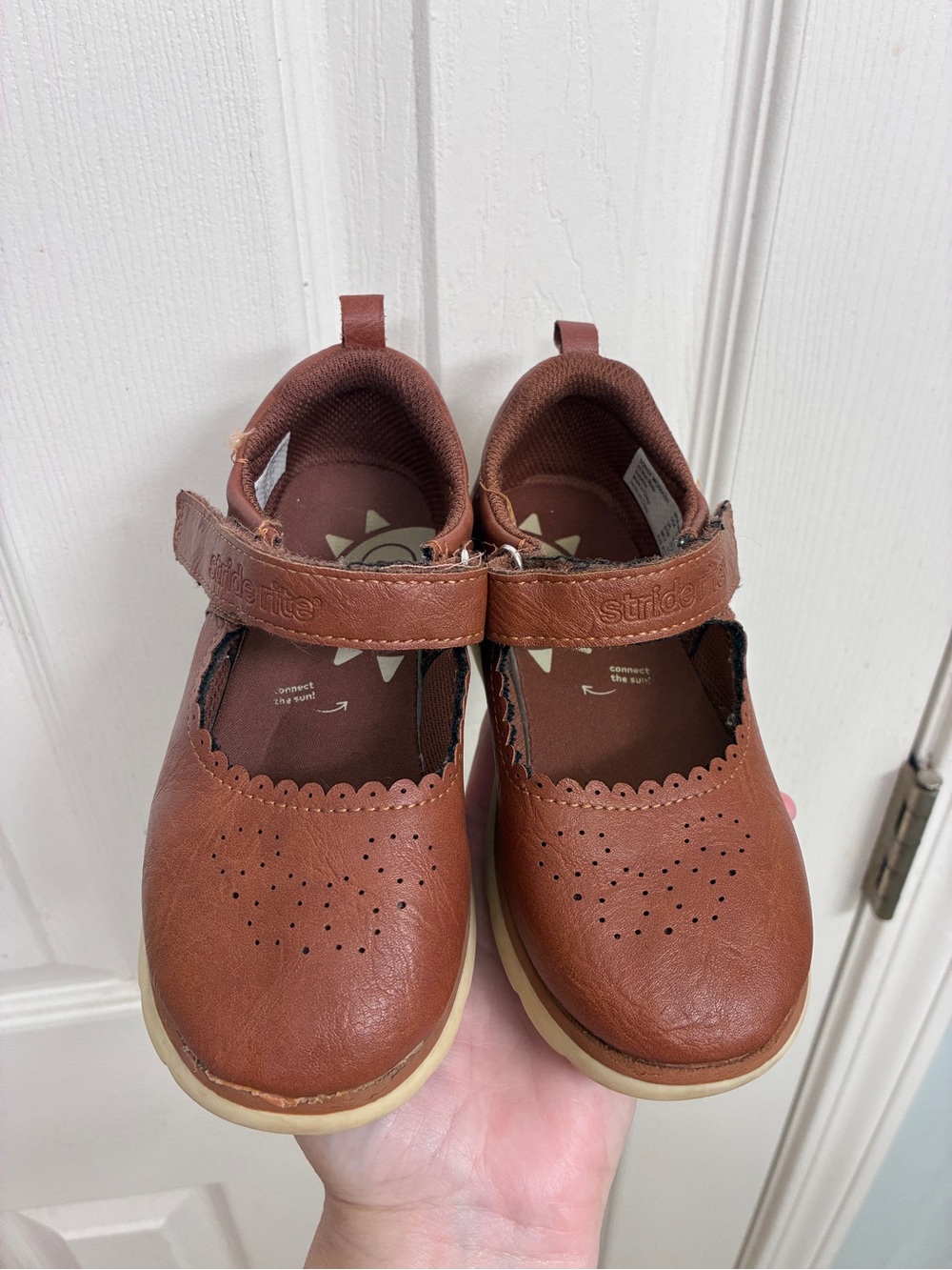 Stride Rite Cognac Brown Mary Jane Shoes with Hook-and-Loop Strap